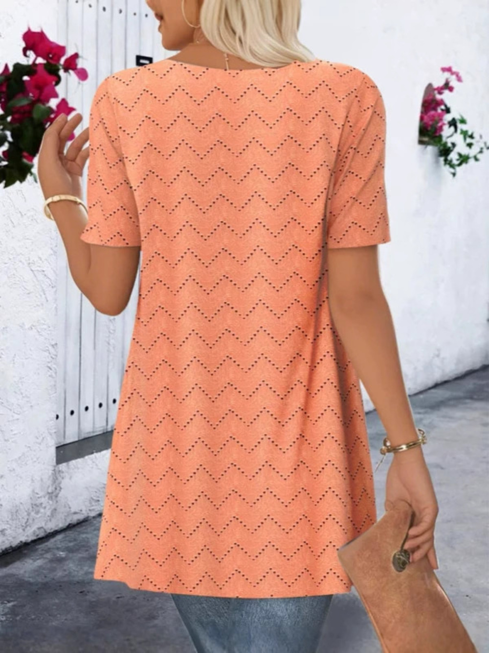 ZARA Casual Stylish Loose Short Sleeve Fake Two Piece Cutout Print T Shirt